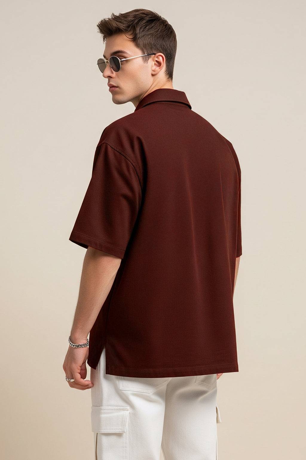 Brown Oversized Half Sleeve Dual Pocket Utility Exclusive Shirt