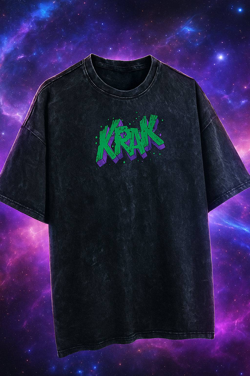 Krak Black Oversized Acid Washed Graphic Back Printed Exclusive T-shirt