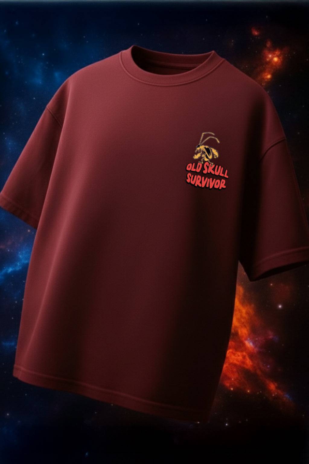 It's Alive Maroon Oversized Puff Printed Exclusive T-shirt