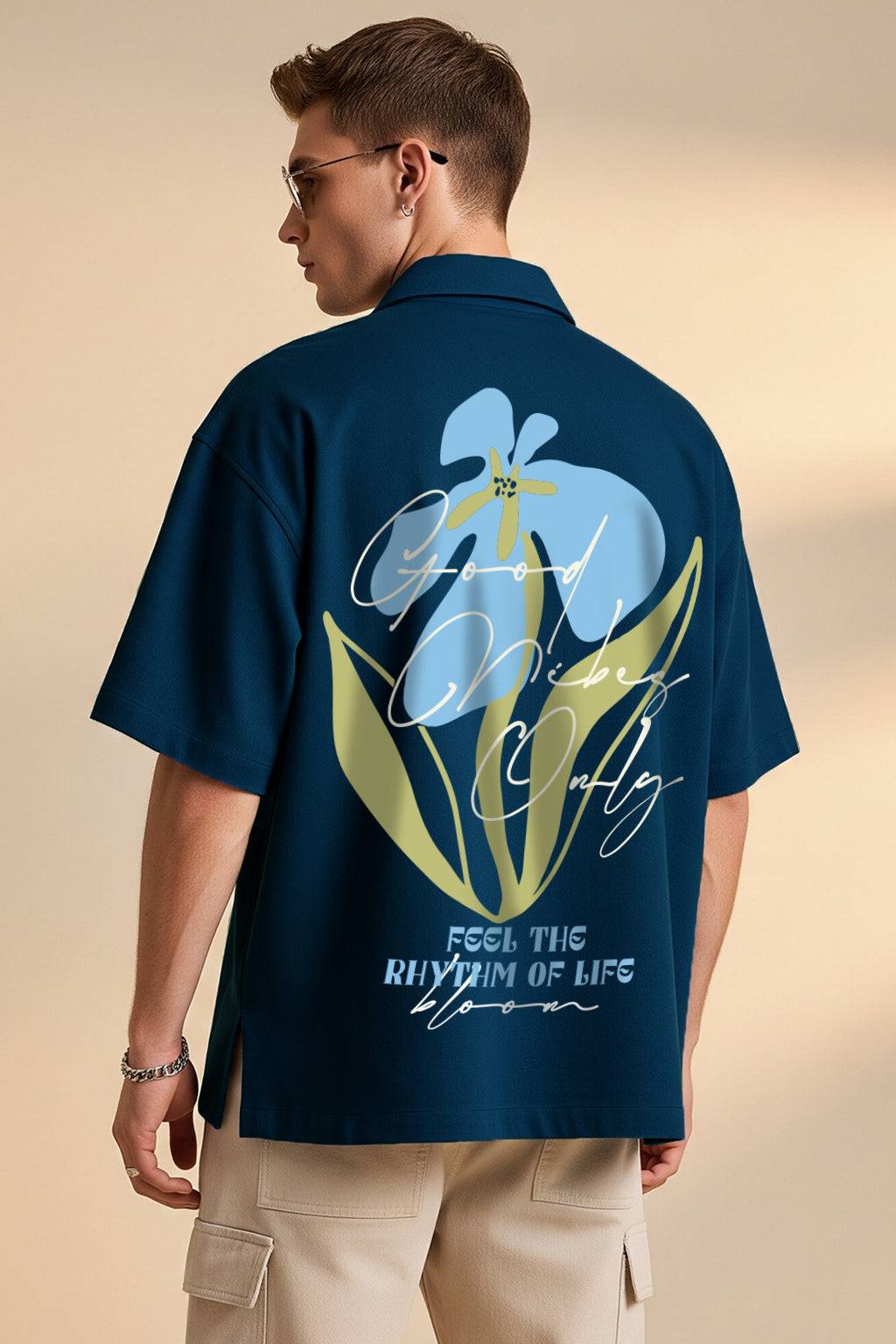 Feel The Rhythm Navy Oversized Printed Exclusive Shirt