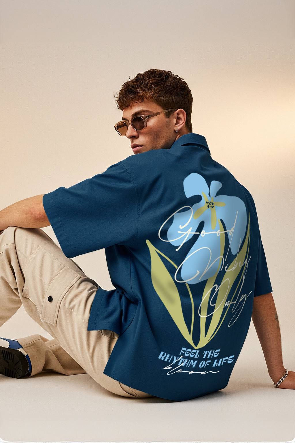 Feel The Rhythm Navy Oversized Printed Exclusive Shirt