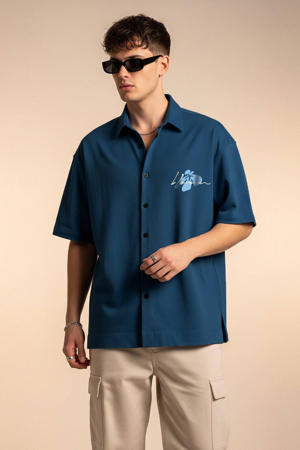 Feel The Rhythm Navy Oversized Printed Exclusive Shirt