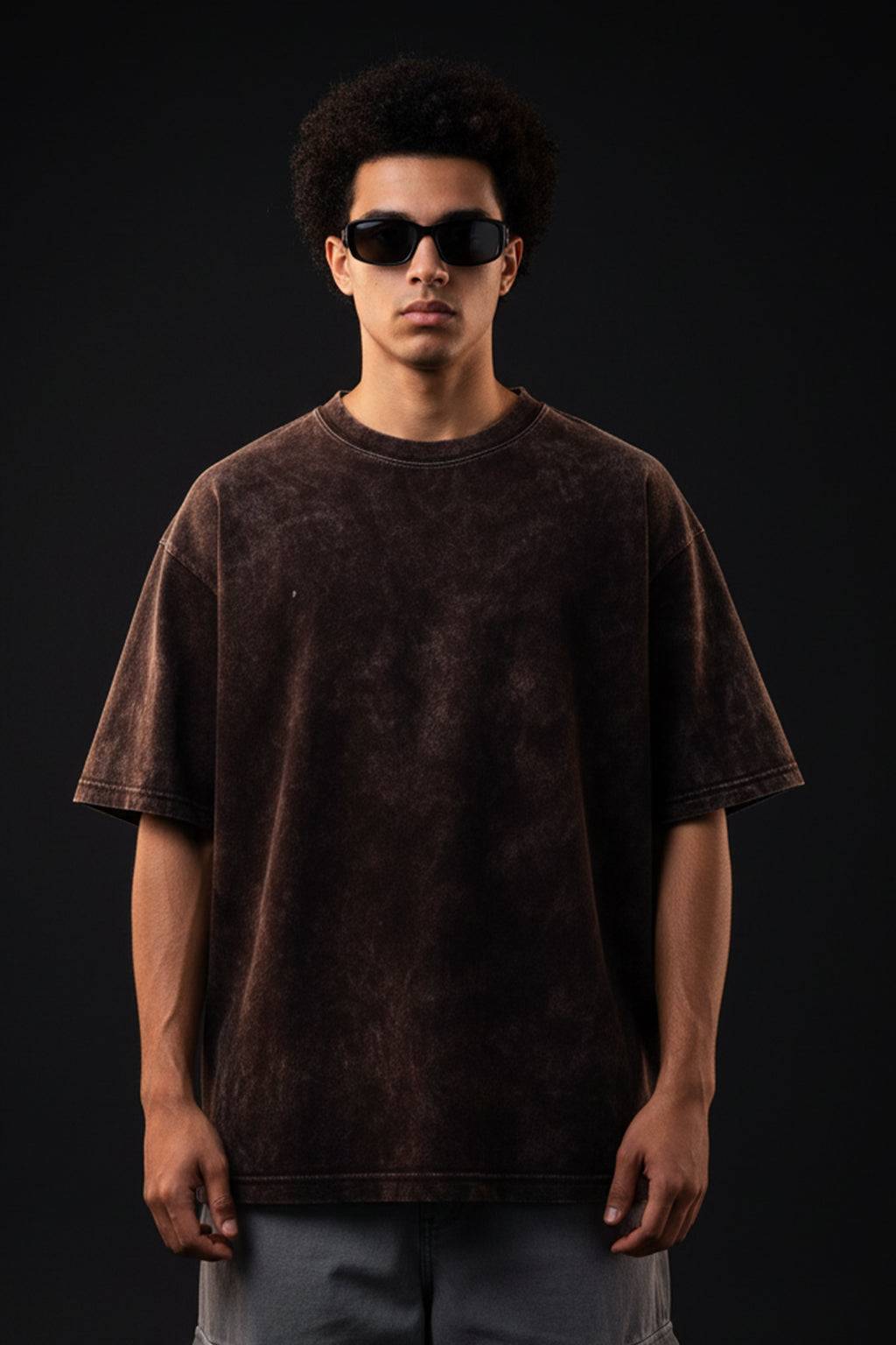 Brown Plain Oversized Acid Washed Exclusive T-shirt