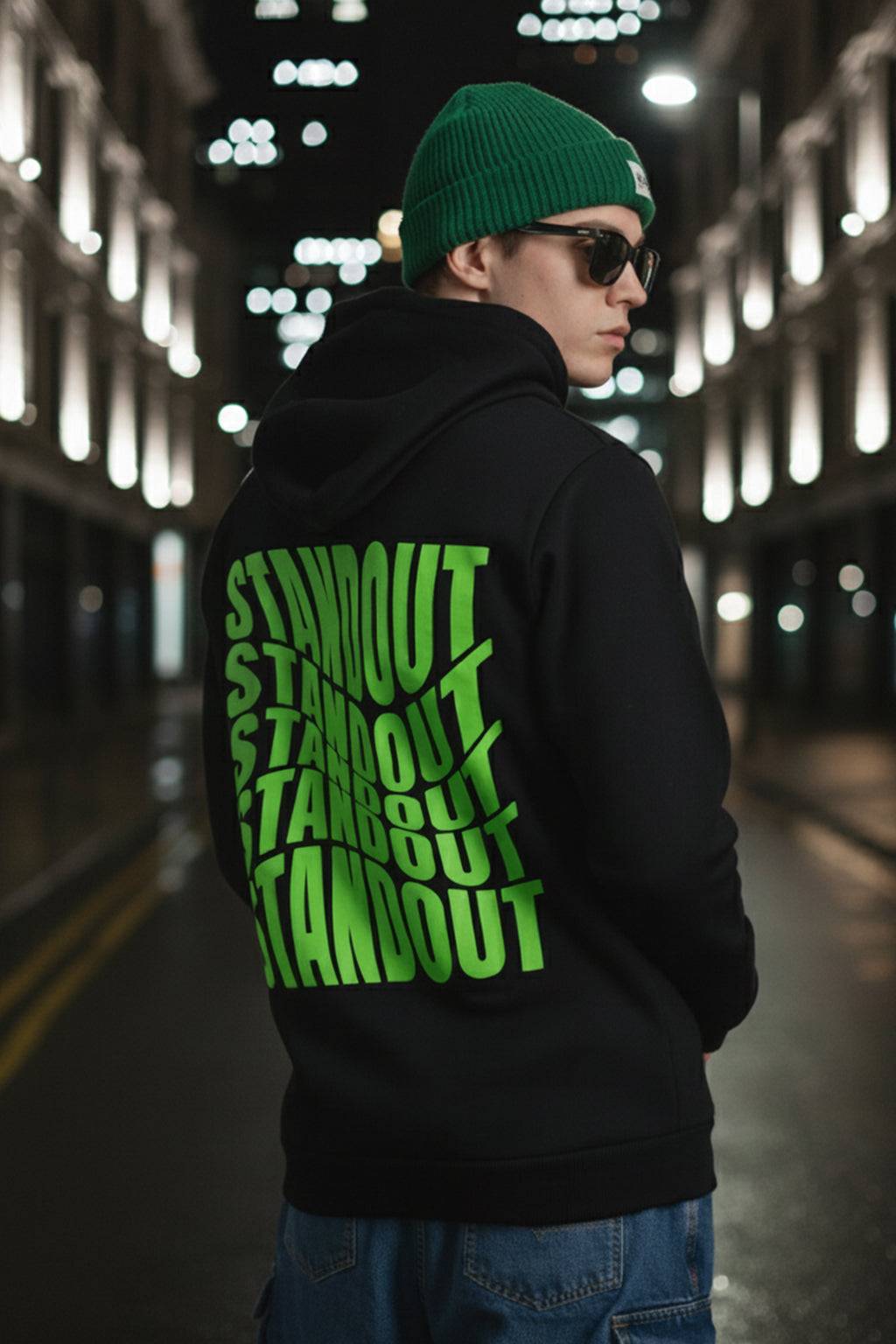Standout Black Regular Fit Back Printed Hoodie