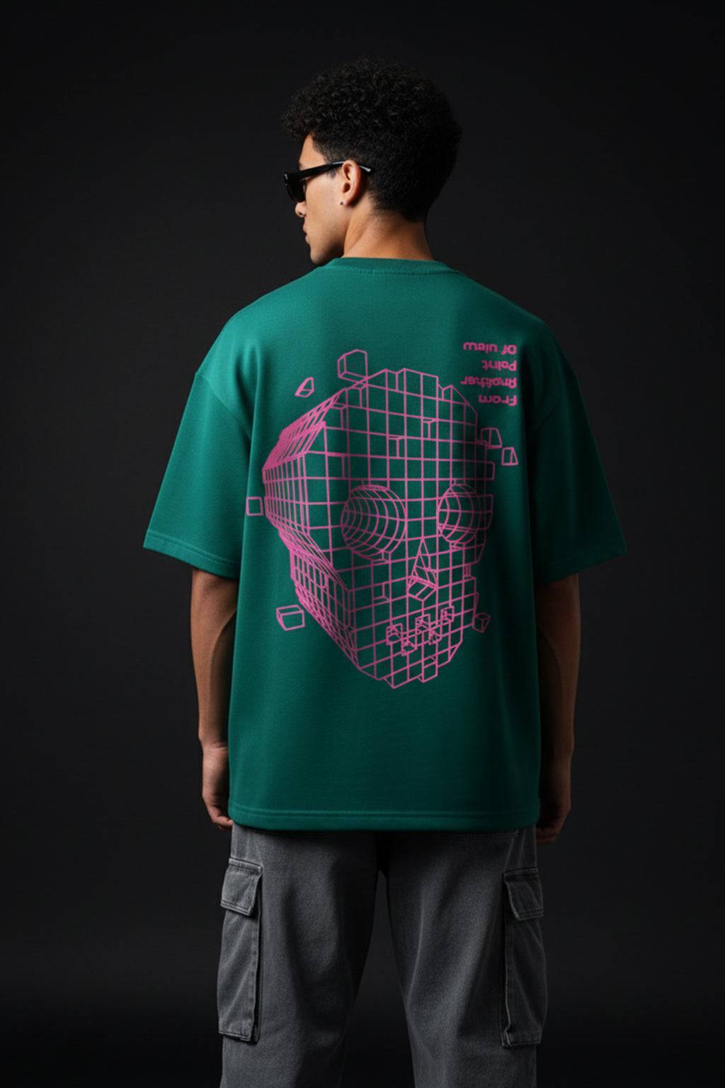 Point Of View Green Oversized Puff Printed Exclusive T-shirt