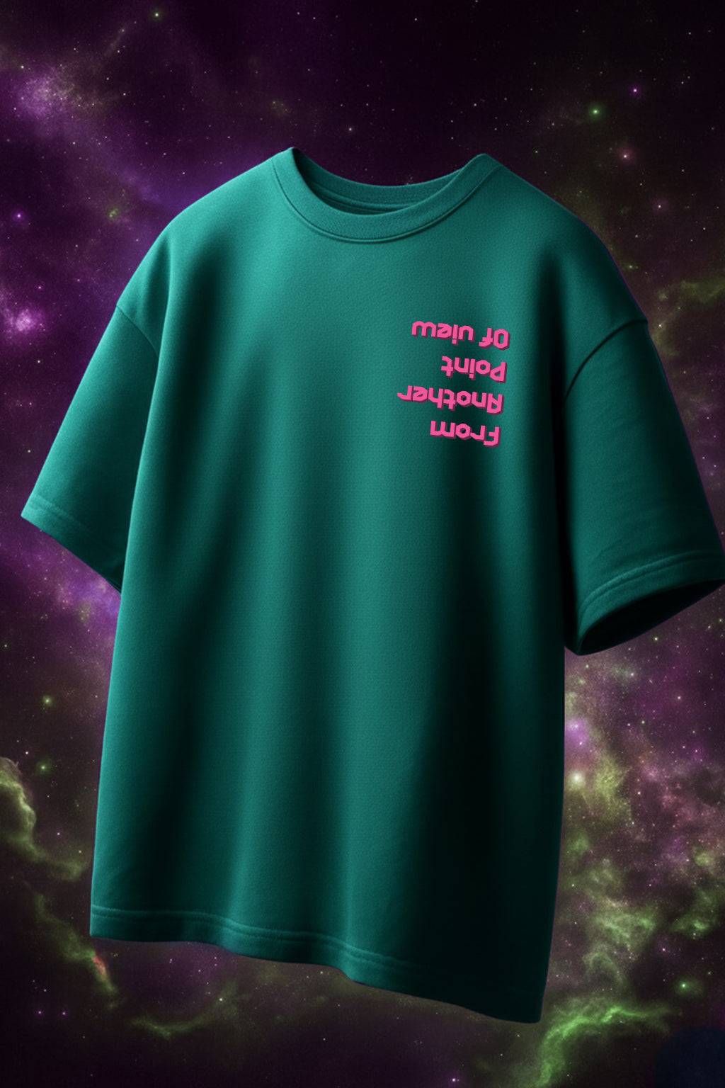 Point Of View Green Oversized Puff Printed Exclusive T-shirt