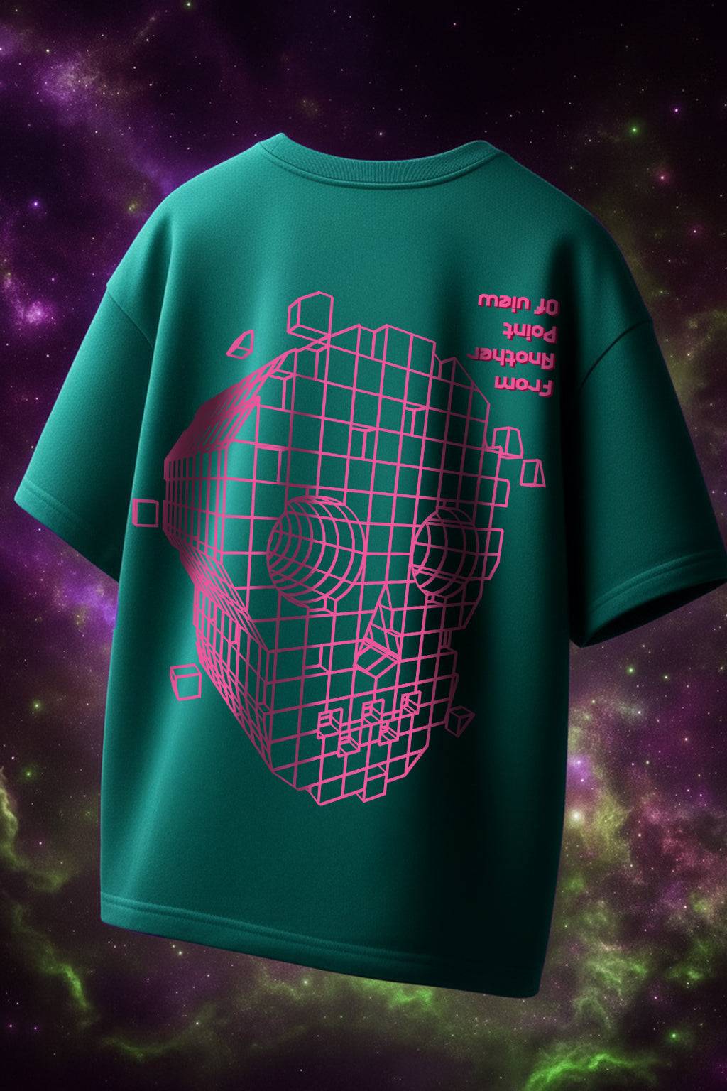 Point Of View Green Oversized Puff Printed Exclusive T-shirt