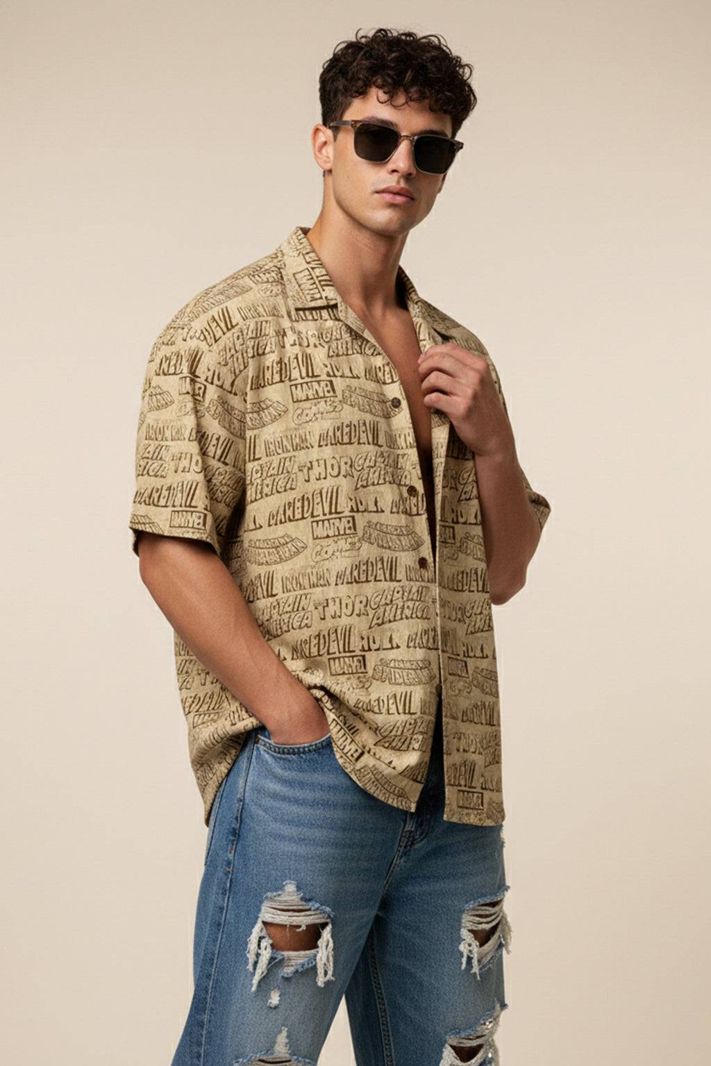 Captain Marvel Black All Over Print Oversized Exclusive Shirt