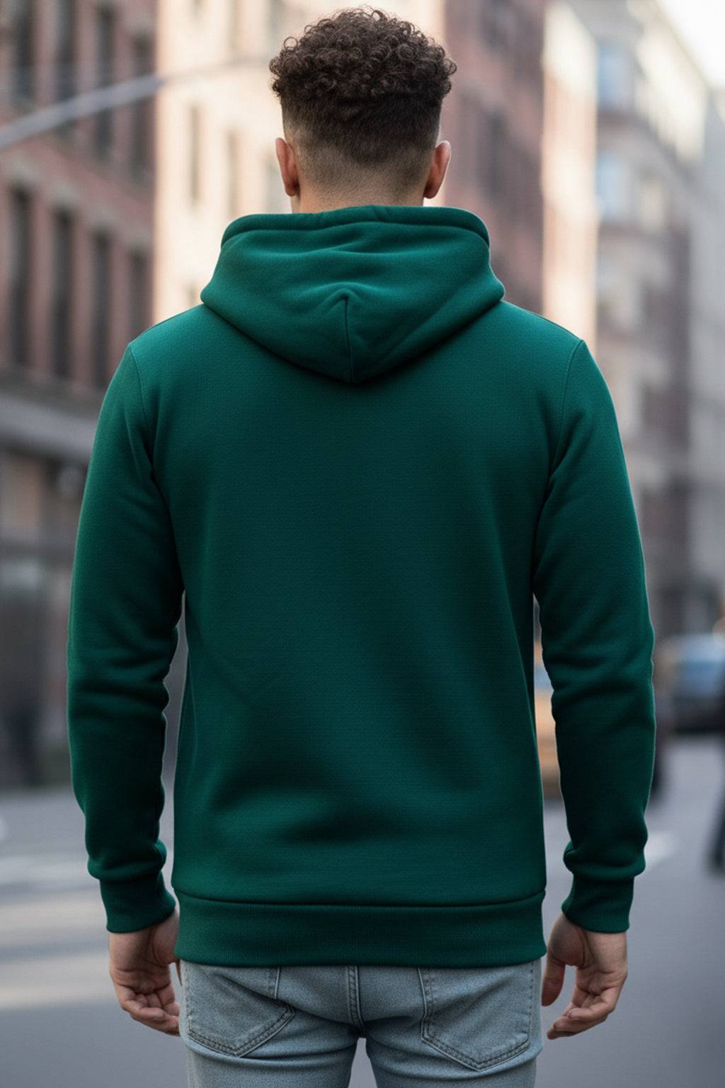 Dark Green Plain Regular Fit Hoodie