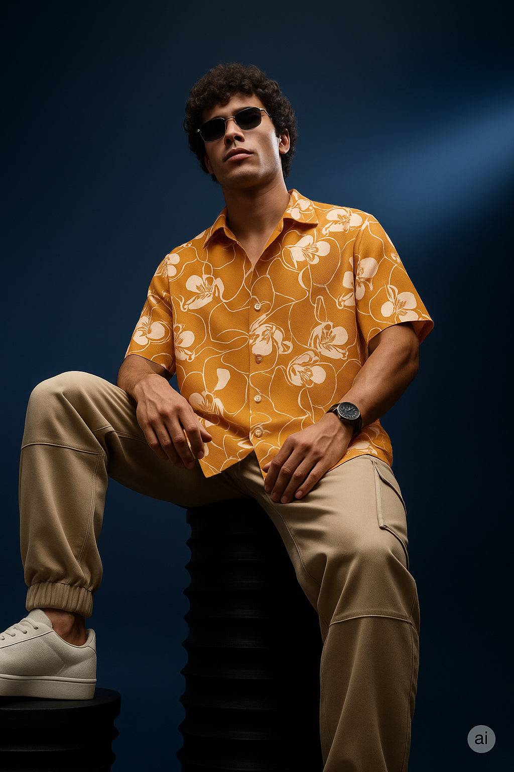 Golden Ochre Floral All Over Print Oversized Exclusive Shirt