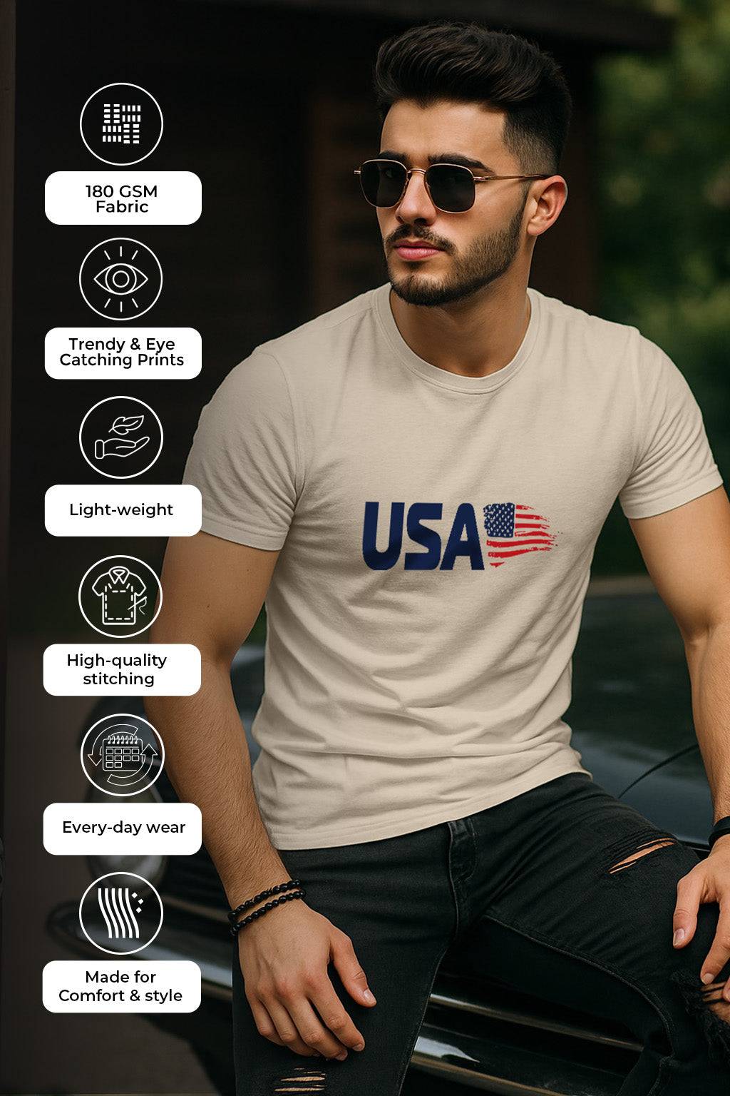 USA Swanwhite Regular Fit Printed T-shirt