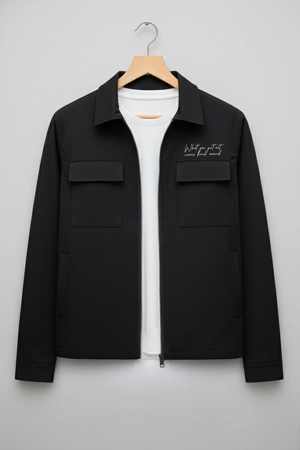 Dark Grey 4-Pocket Regular Fit Nylon Exclusive Shacket