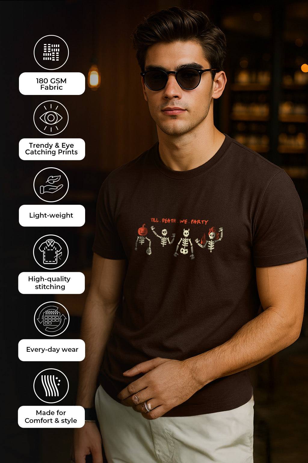 Till Death Brown Regular Fit Printed T-shirt