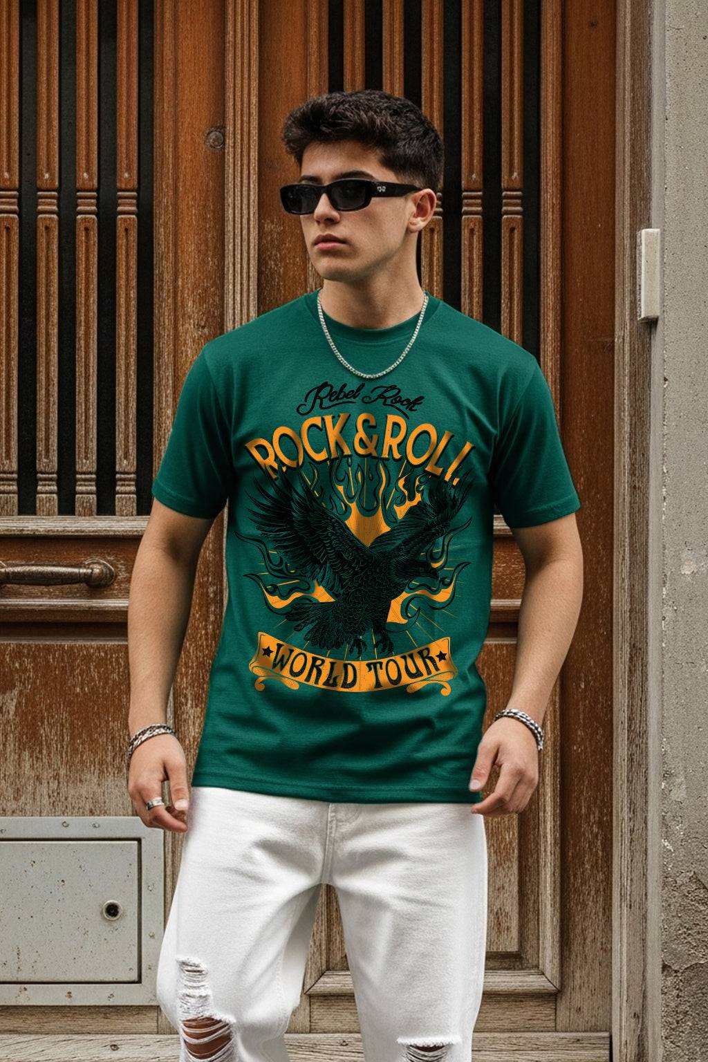 Rock And Roll Green Regular Fit Printed T-shirt