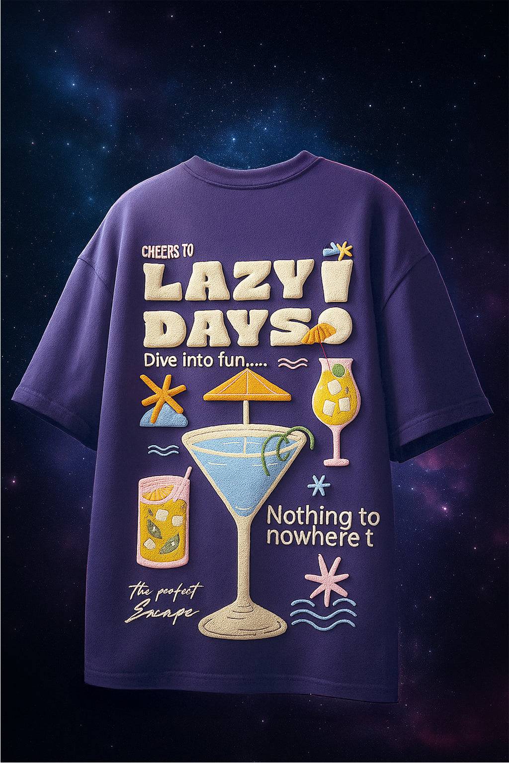 Lazy Days Skipper Blue Oversized Puff Printed Exclusive T-shirt