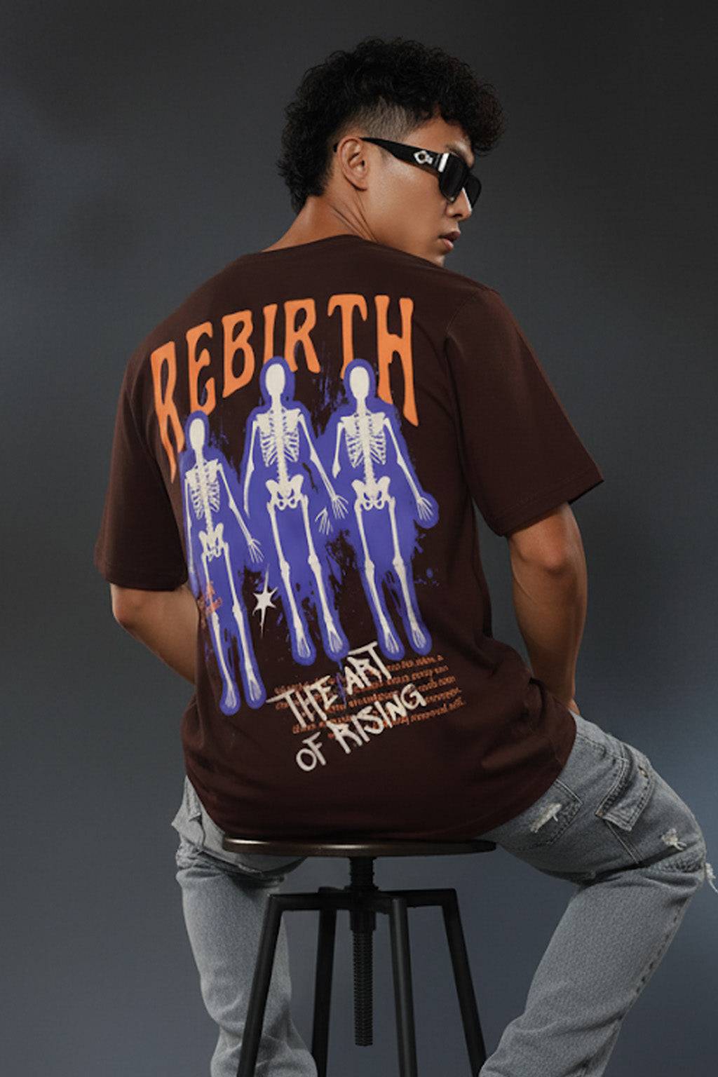 Rebirth Brown Oversized Graphic Printed T-shirt