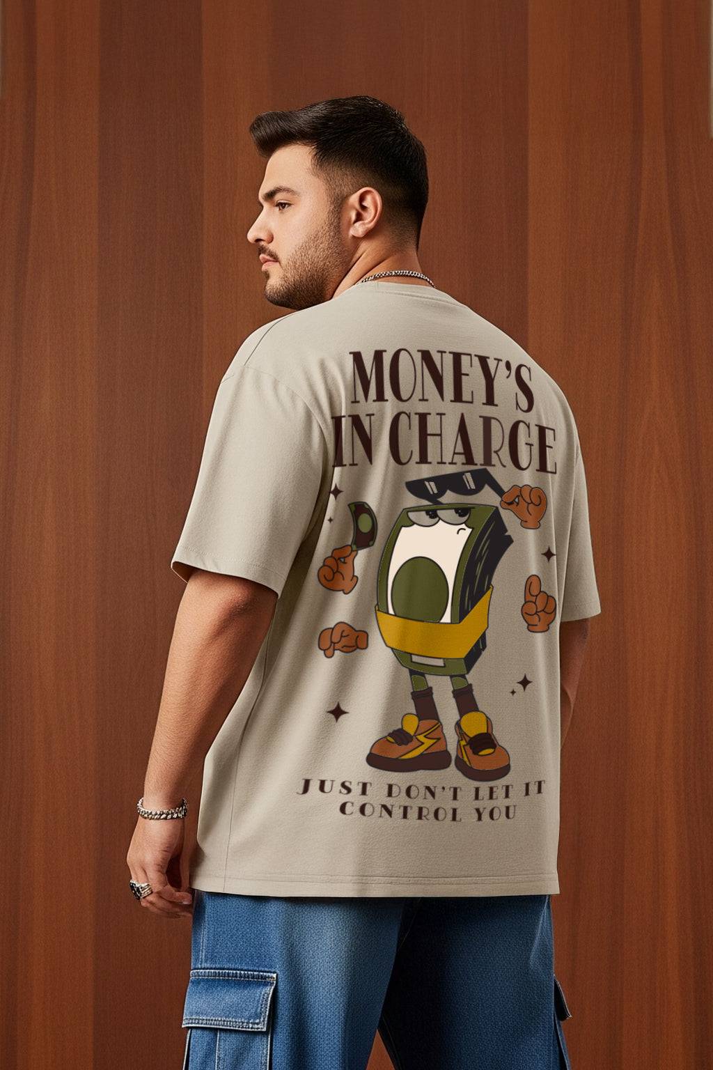 Money Beige Graphic Printed Plus Size T-shirt
