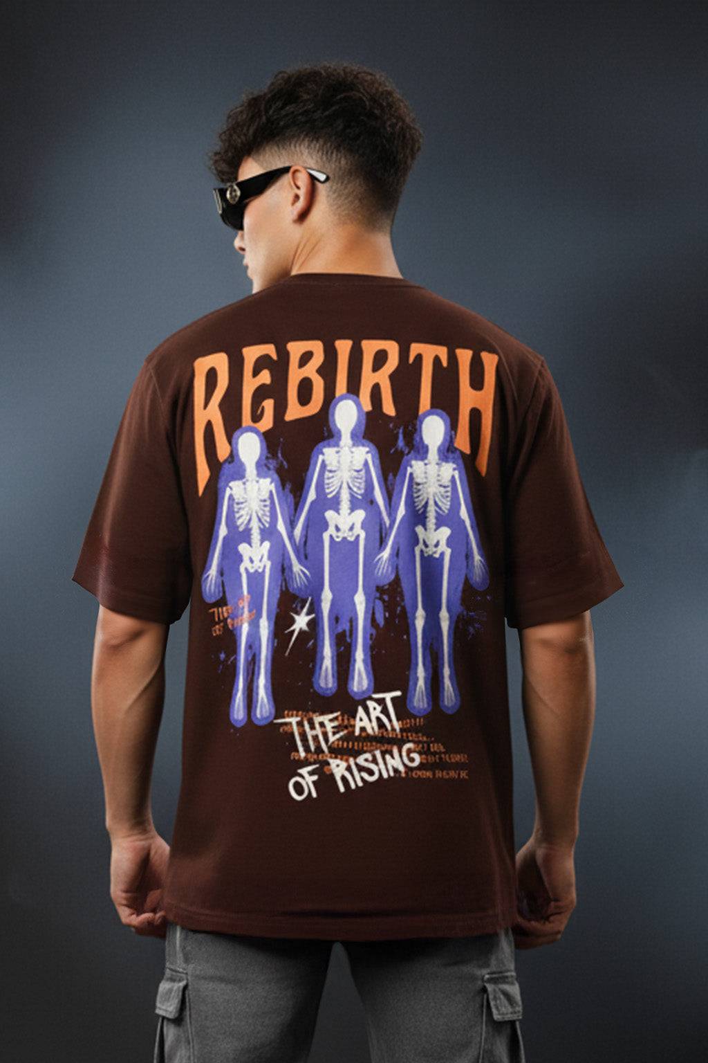 Rebirth Brown Oversized Graphic Printed T-shirt