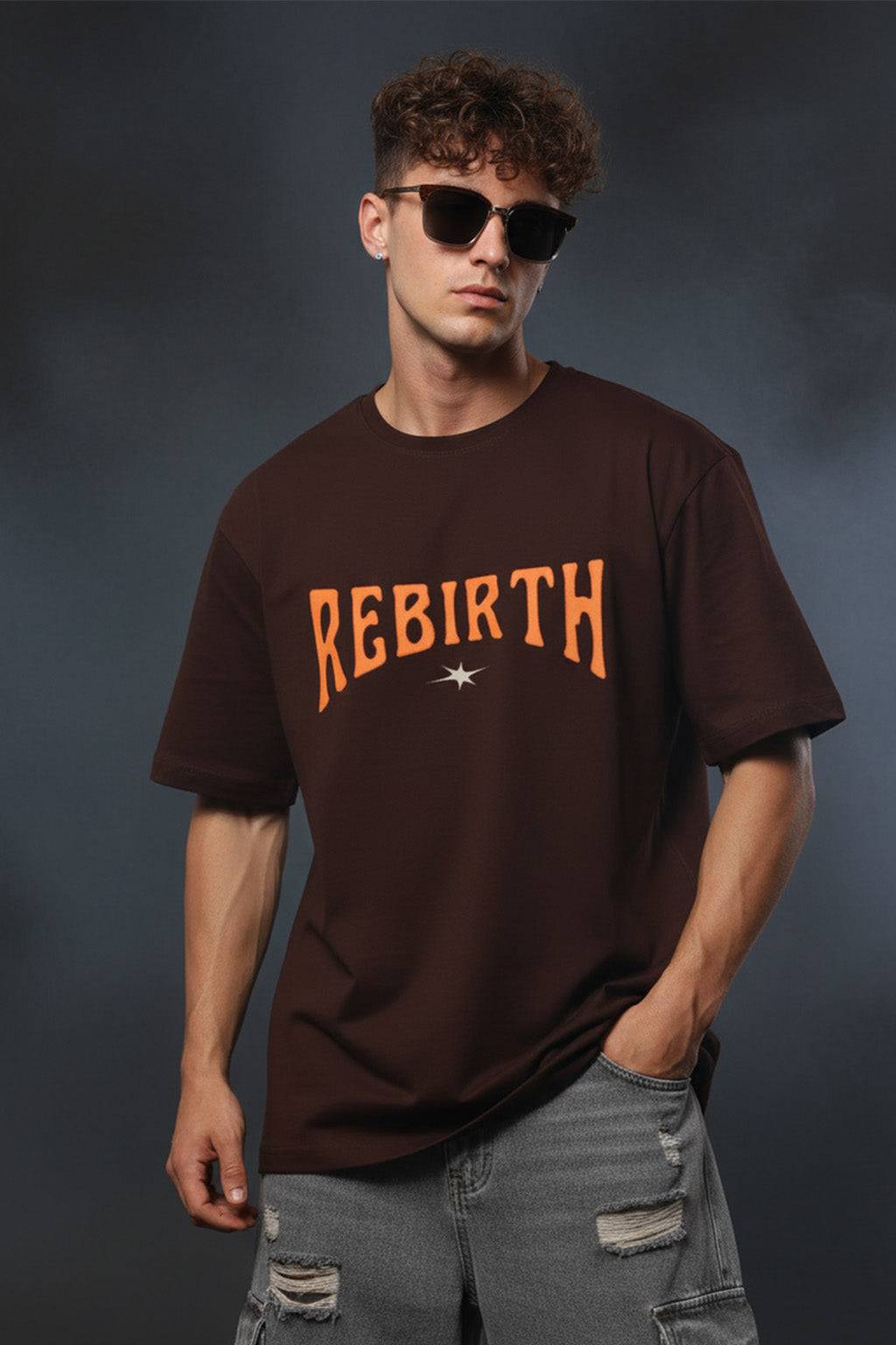 Rebirth Brown Oversized Graphic Printed T-shirt