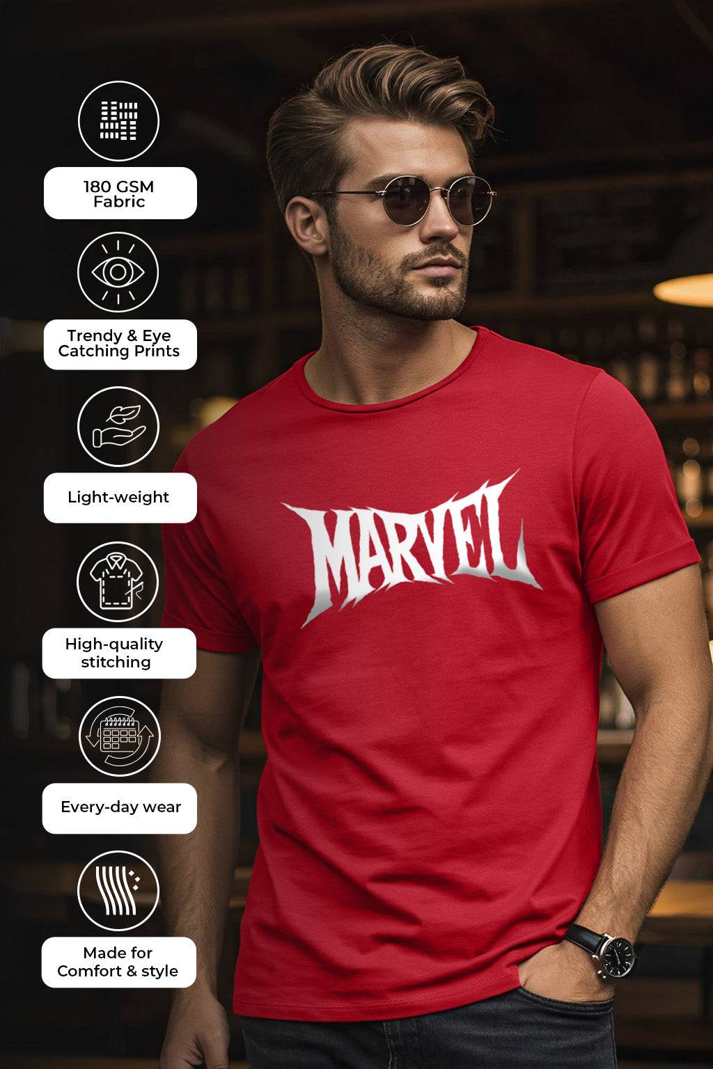 Marvel Red Regular Fit Printed T-shirt