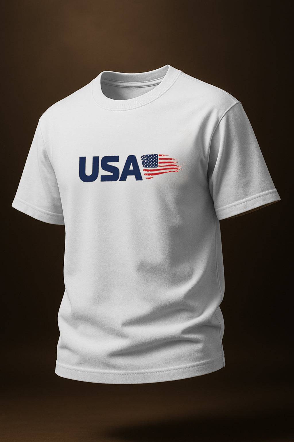 USA White Regular Fit Printed T-shirt