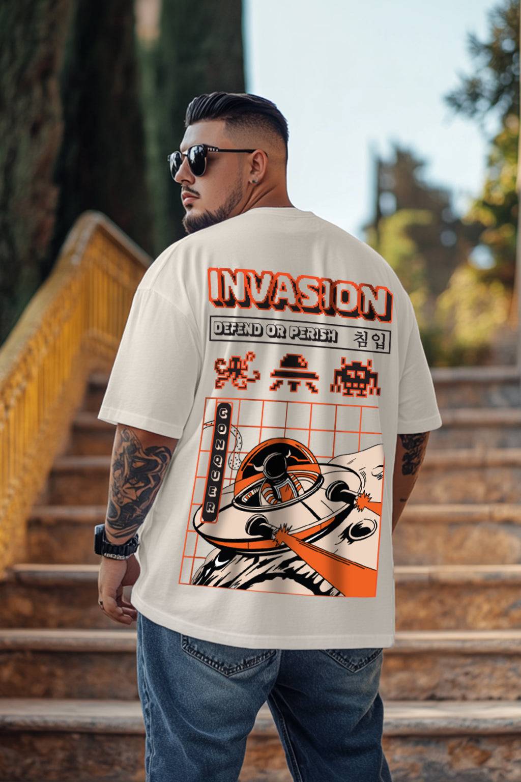 Invasion Swan White Back Printed Plus Size T-shirt