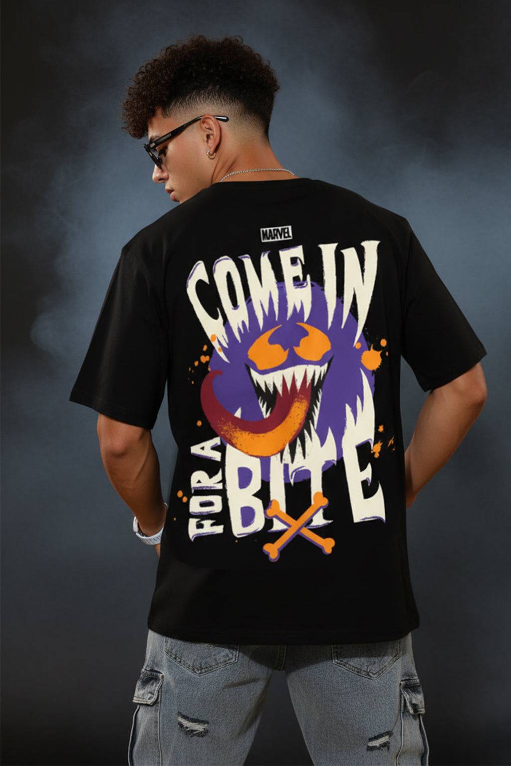 Venom Marvel Black Oversized Graphic Printed T-shirt