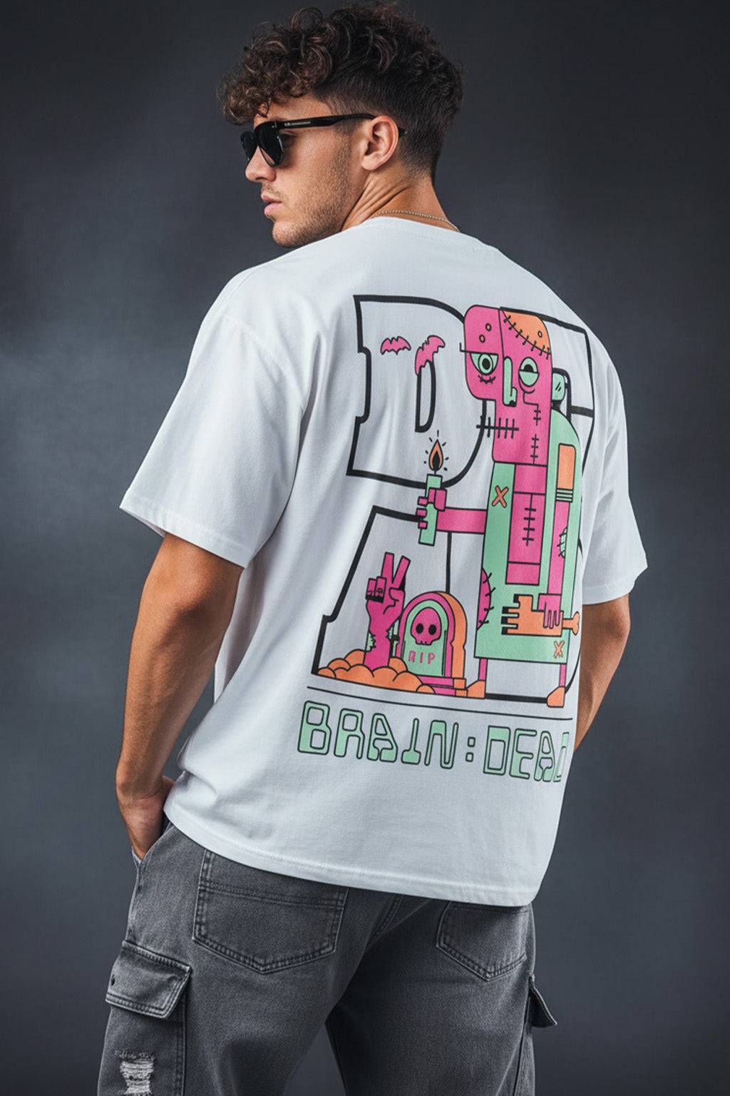 Braindead White Oversized Printed T-shirt