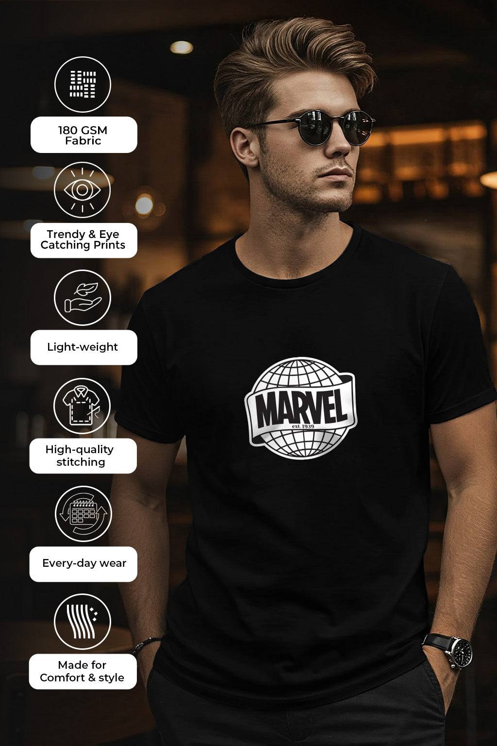 Marvel Black Regular Fit Printed T-shirt