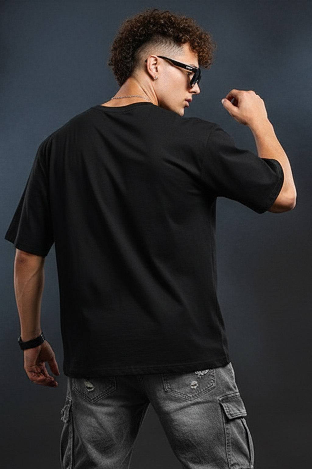 Fears Black Oversized Graphic Printed T-shirt