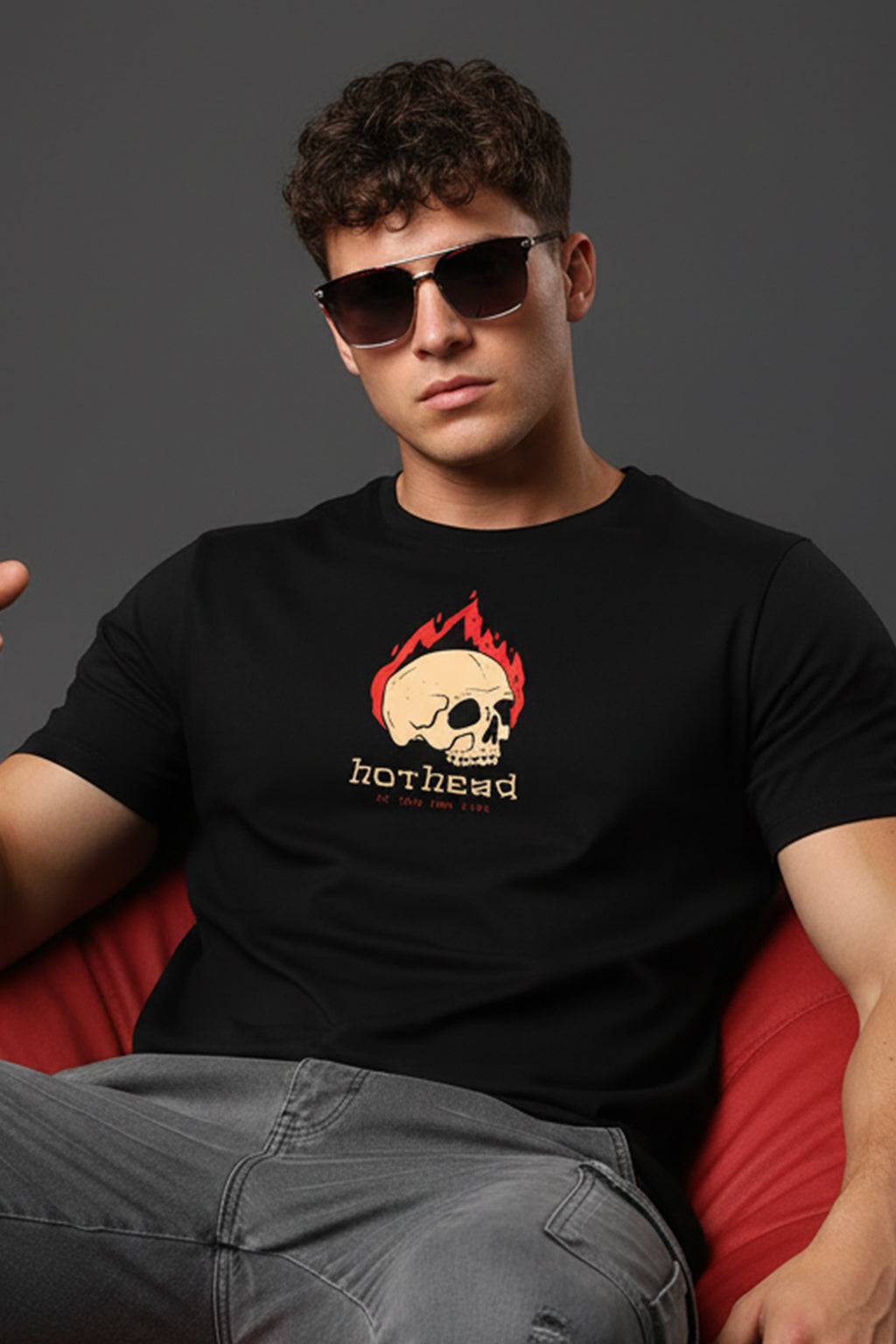 Hot Head Black Regular Fit Printed T-shirt