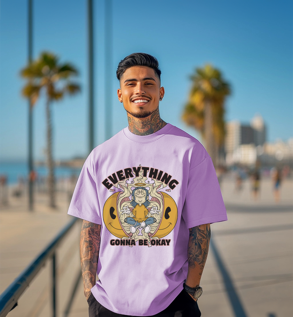Everything Gonna Be Okay Lilac Oversized Printed T-shirt