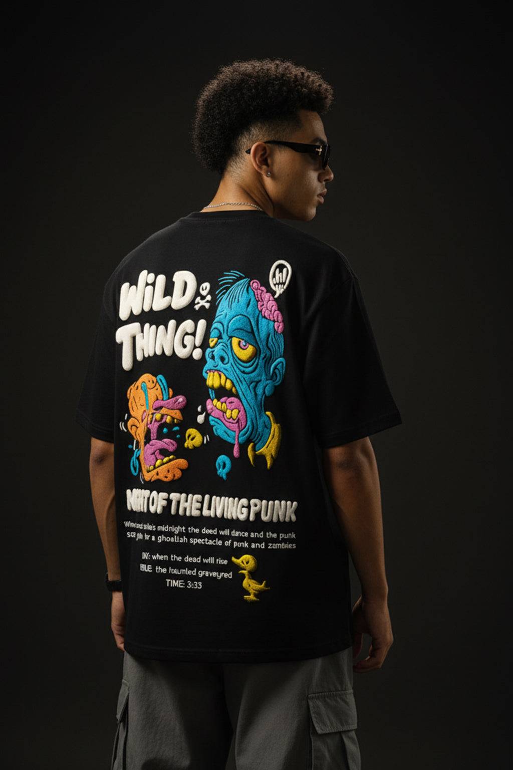 Wild Thing Black Oversized Puff Printed Exclusive T-shirt