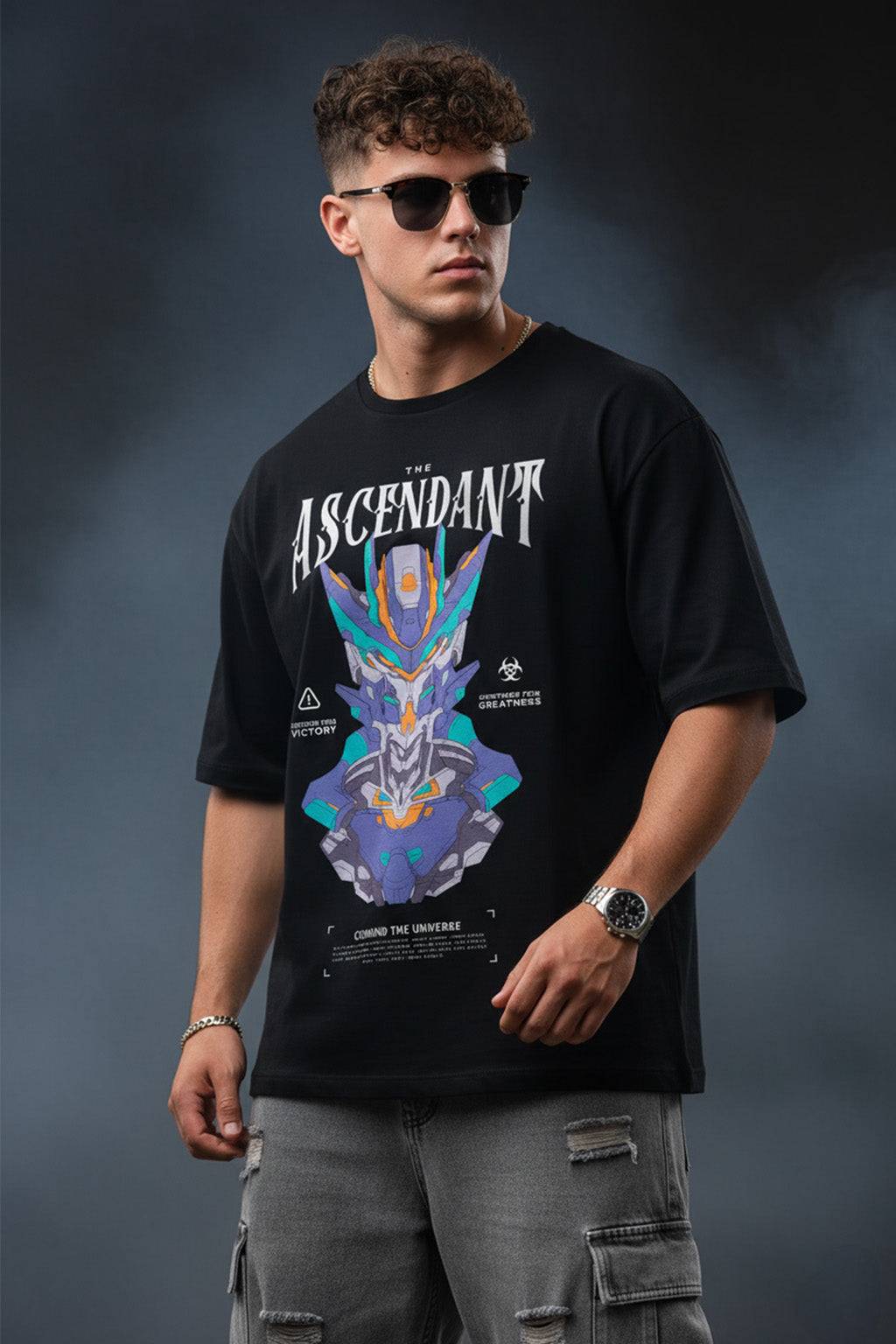 Ascendant Black Oversized Graphic Printed T-shirt