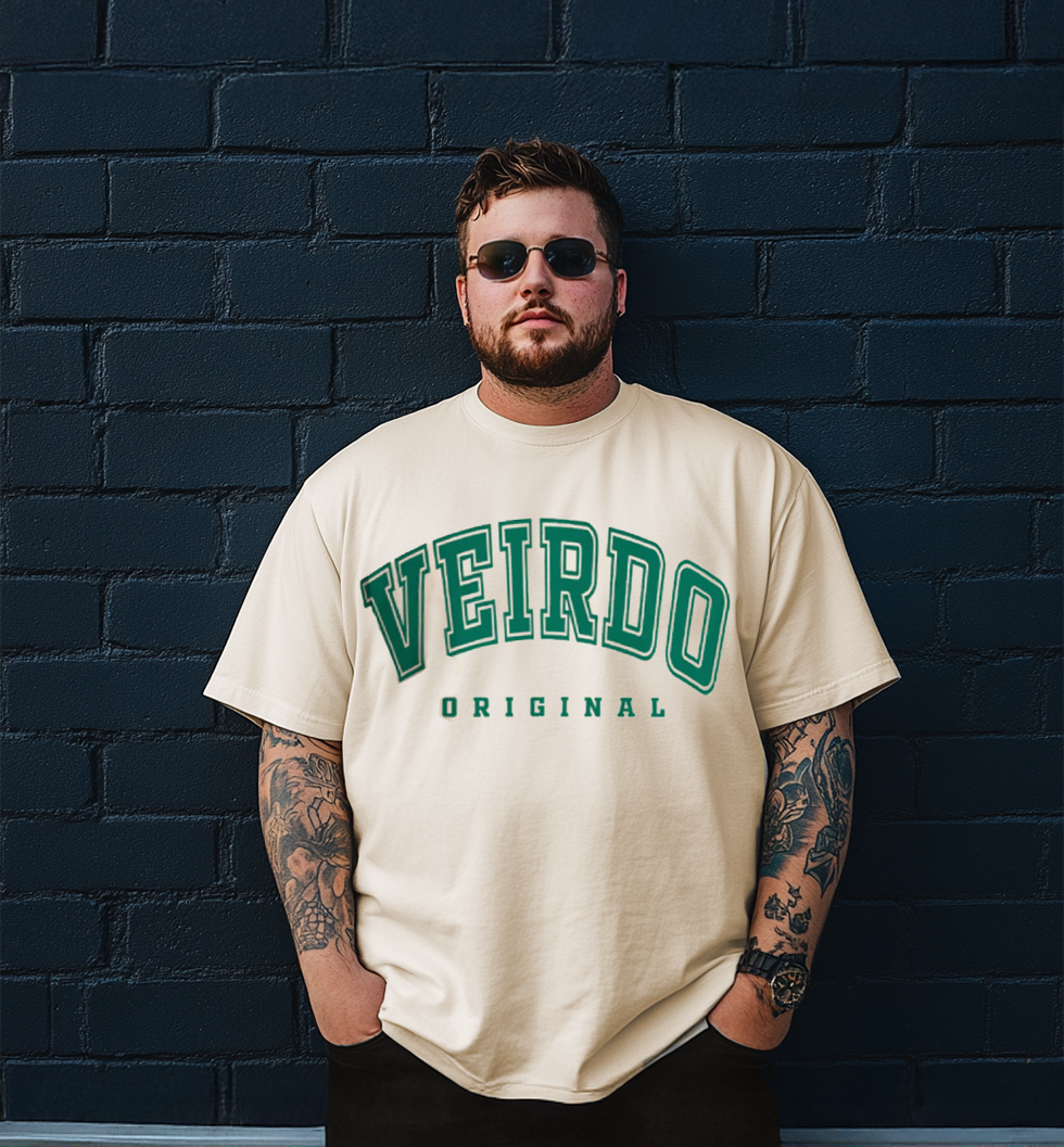 Veirdo Original Beige Graphic Printed Plus Size T-shirt