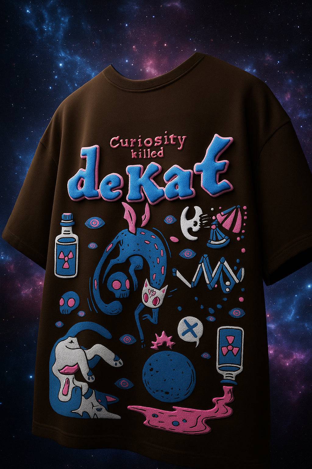 Curiosity Brown Oversized Puff Printed Exclusive T-shirt