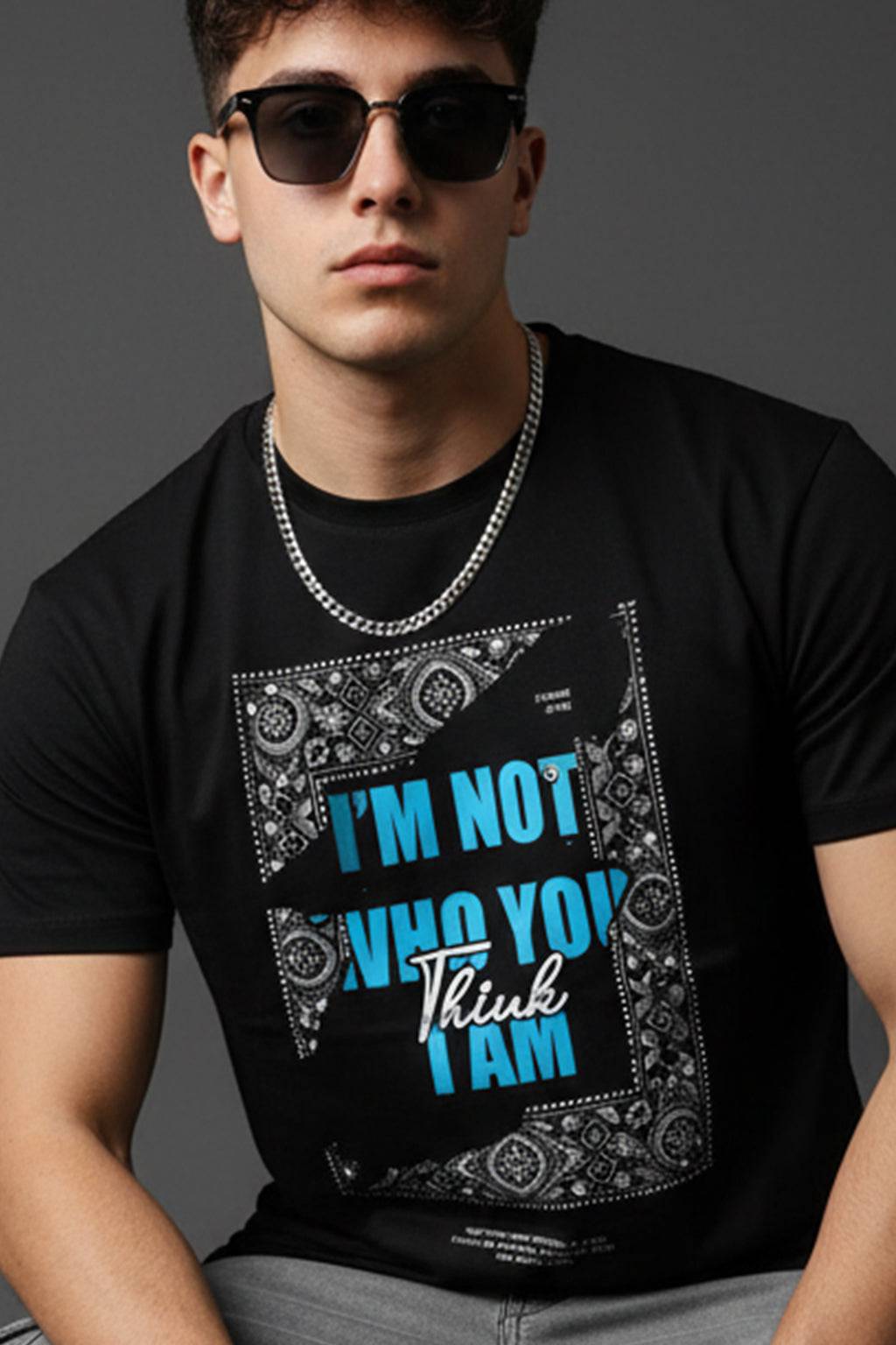 Who You Think Black Regular Fit Printed T-shirt