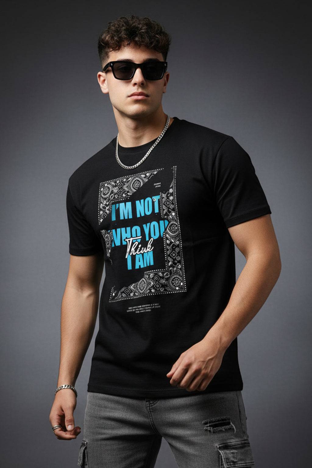 Who You Think Black Regular Fit Printed T-shirt