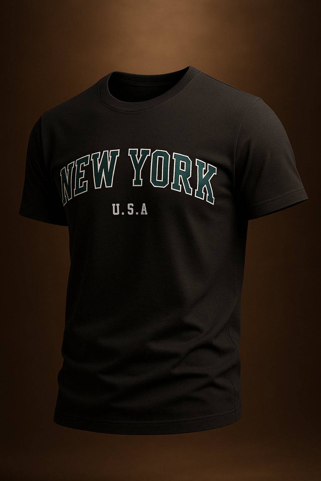 New York Black Regular Fit Printed T-shirt