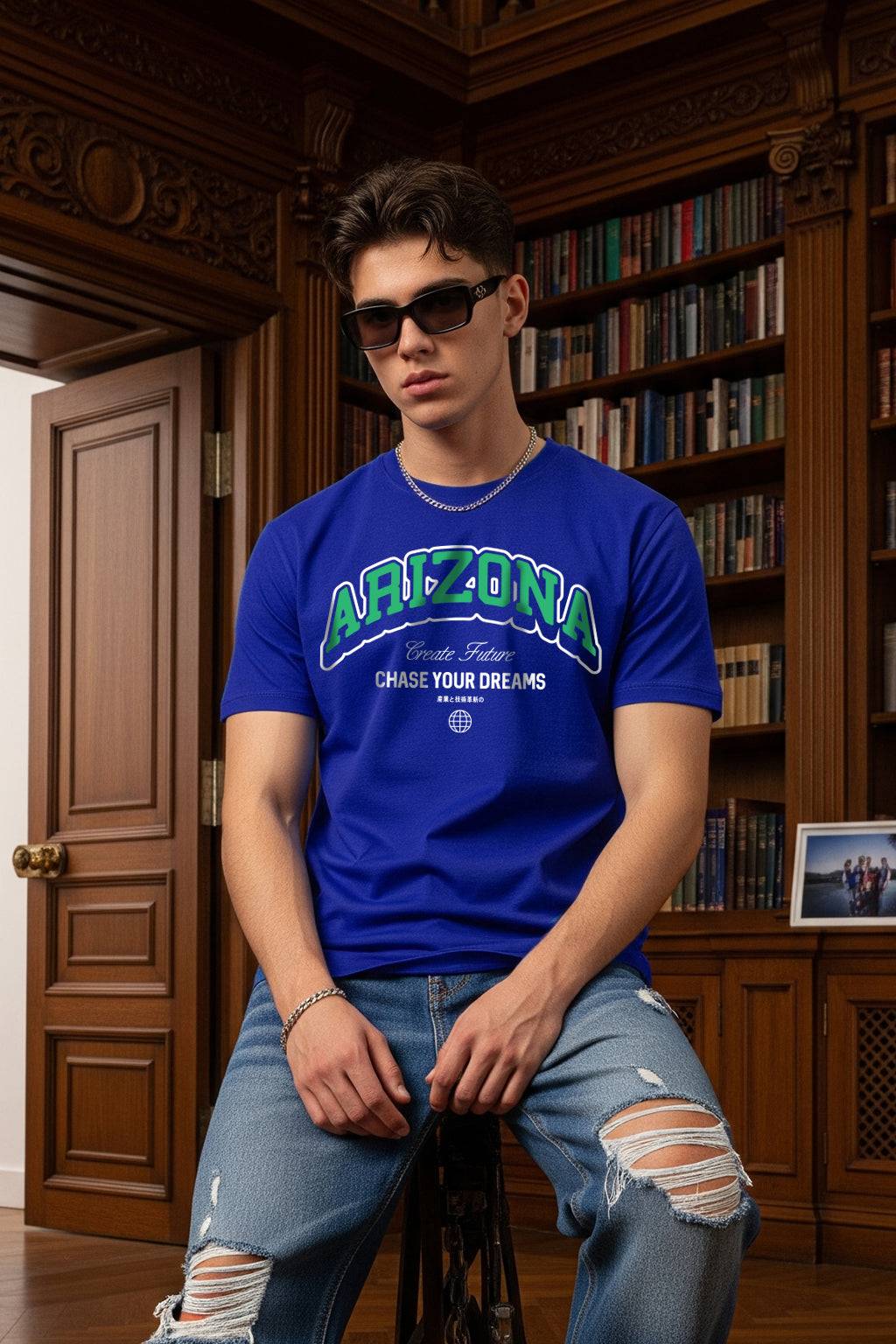 Arizona Royal blue Regular Fit Printed T-shirt