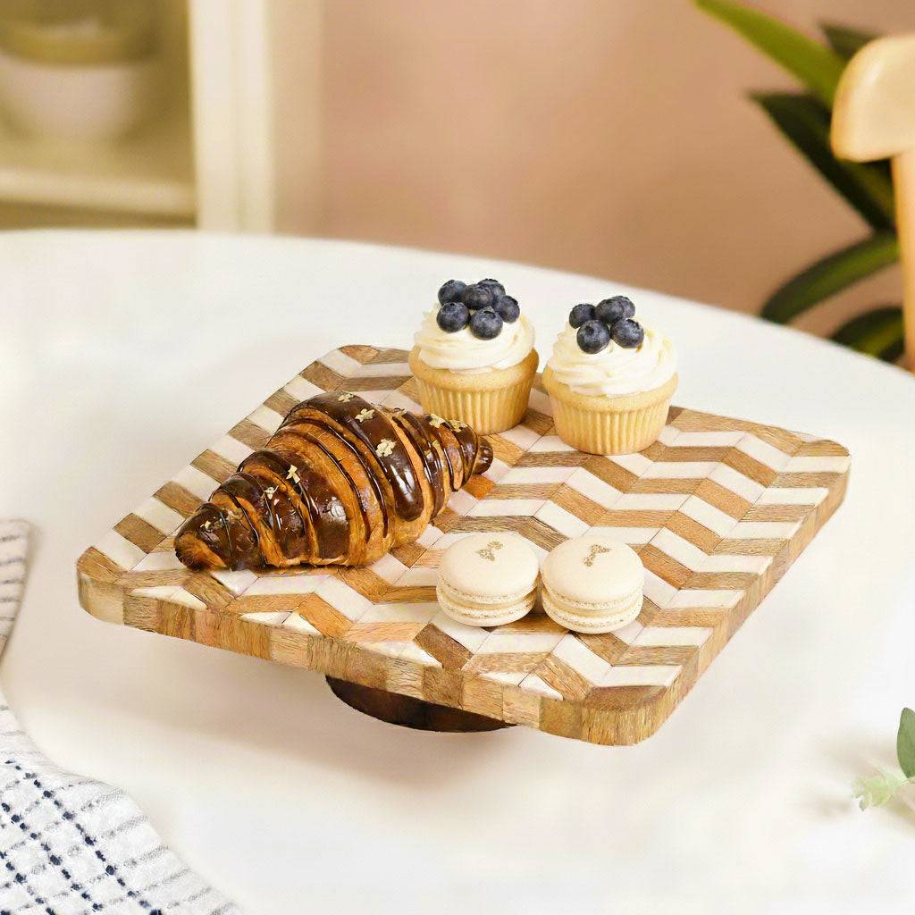 Artisanal Chevron Square Wooden Dessert Riser 26x26cm buy only at ₹1350