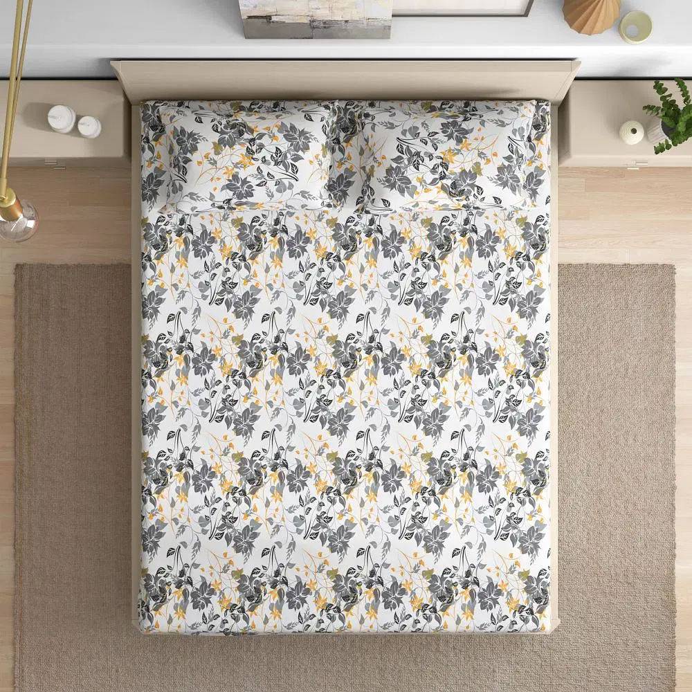 100% Cotton 200 TC Fitted Bedsheet With 2 Pillow Covers | Autumn Sunset King, 78" x 72", Autumn Sunset| 1.98m x 1.83m (78x72 inch)