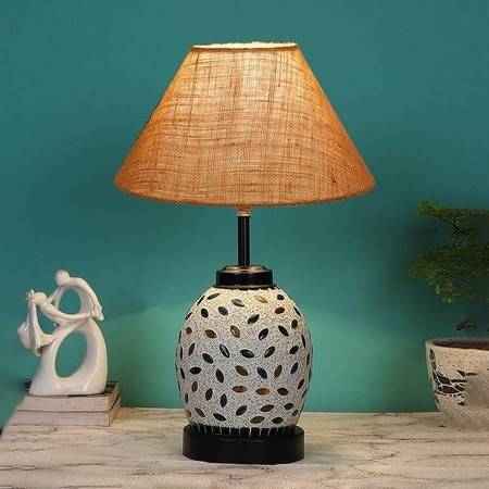 Jacqueline Beige Jute Glass Table lamp with Iron Base