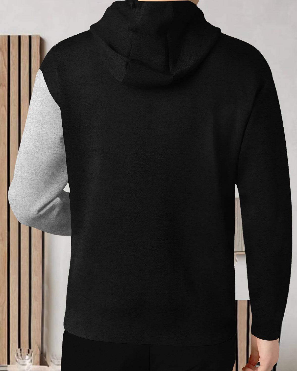 Mens Full Sleeve Hooded Neck Dual Color Printed T-shirt / Black & Grey