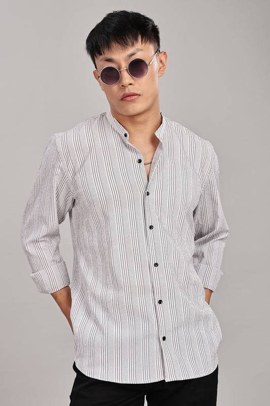 Men's Trendy Long Sleeve Striped Shirt(Grey)