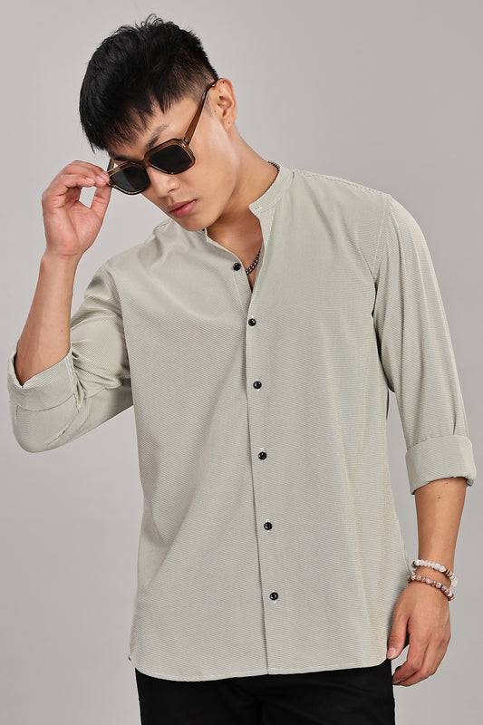 Men's Casual Mandarin Collar Shirt(OLIVE-GREEN) – Premium Cotton Blend