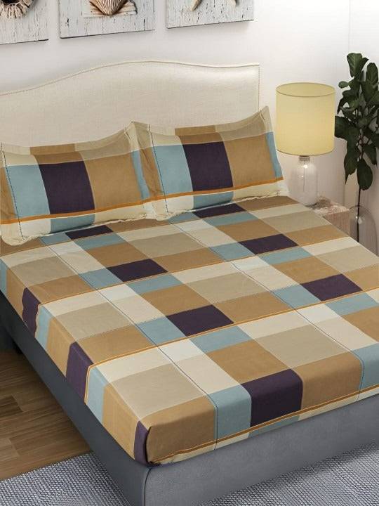 Modern Multi-Color Checkered Bedsheet Set – Soft Cotton Feel with Pillow Covers – Double Bed Size Buy @ ₹2499