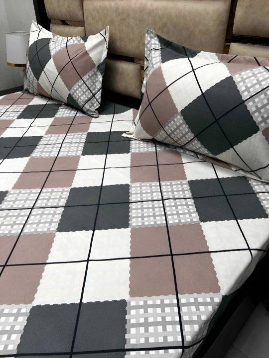 Contemporary Block Style Bedsheet – Neutral Palette with Pillow Covers – Double Size Buy @ ₹2199