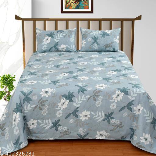 Premium Floral Printed Bedsheet Set – Soft Cotton Feel with 2 Pillow Covers – Elegant Pastel Blue Design Buy @ ₹1799