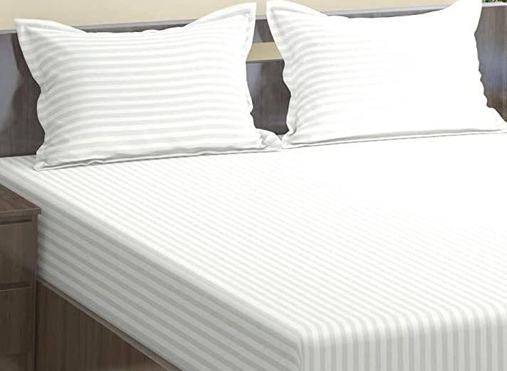 White Elegance Bedsheet Set – Premium Cotton Feel with Subtle Satin Stripes – Double Bed Size Buy @ ₹1999